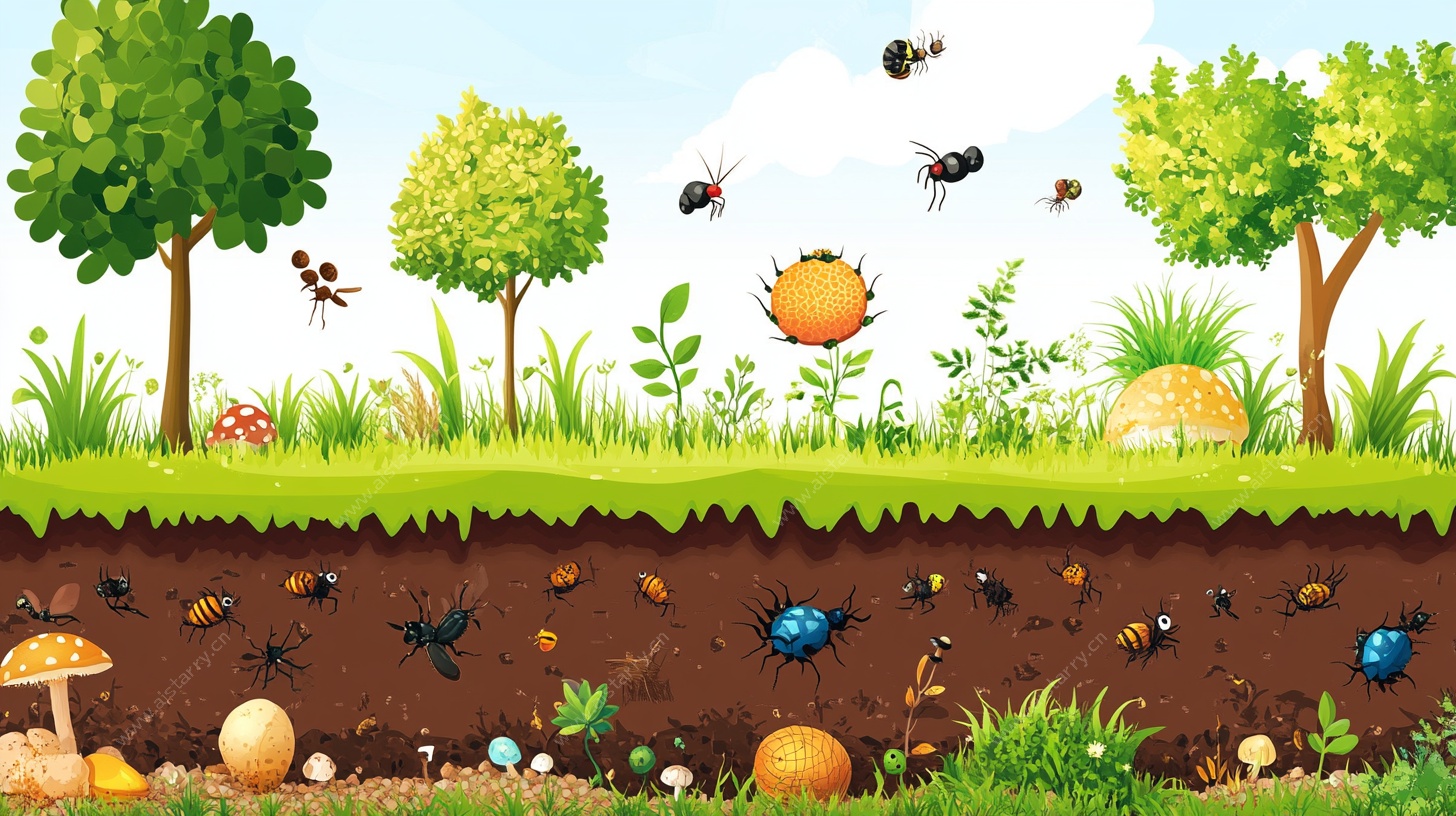 卡通风格的地下昆虫世界
