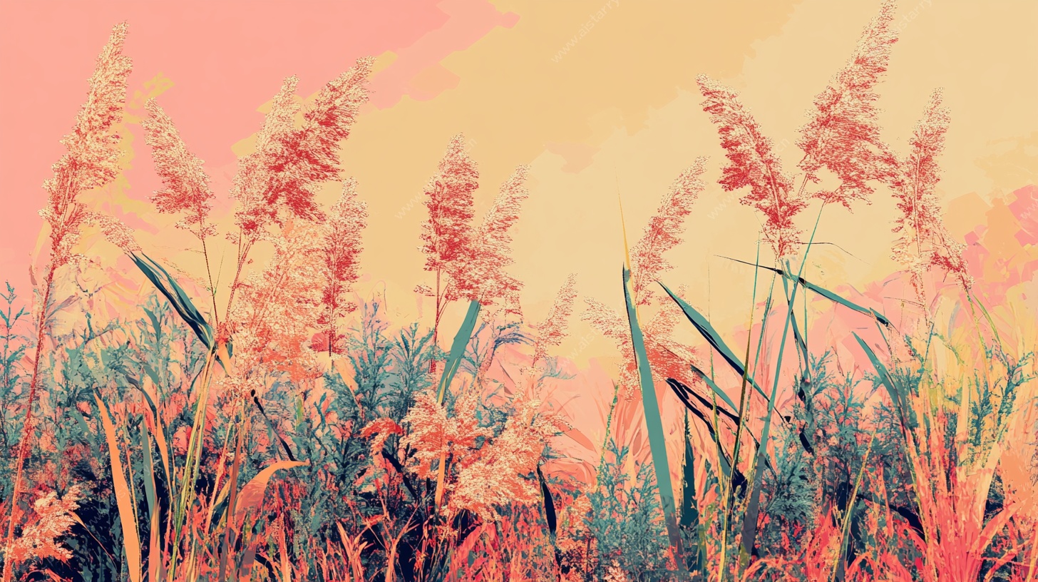 梦幻芦苇丛插画