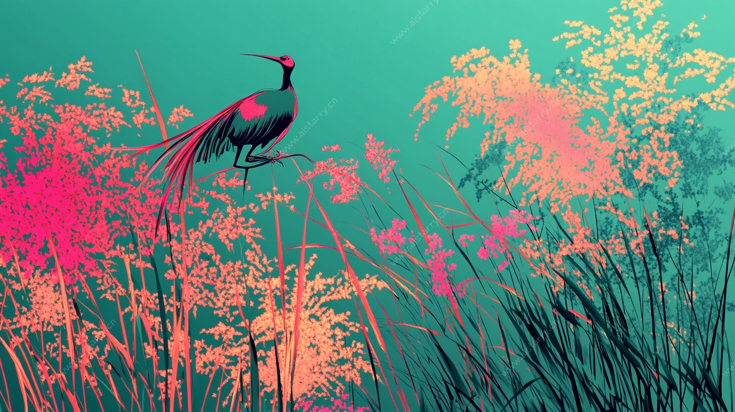 彩羽灵鸟立繁花间