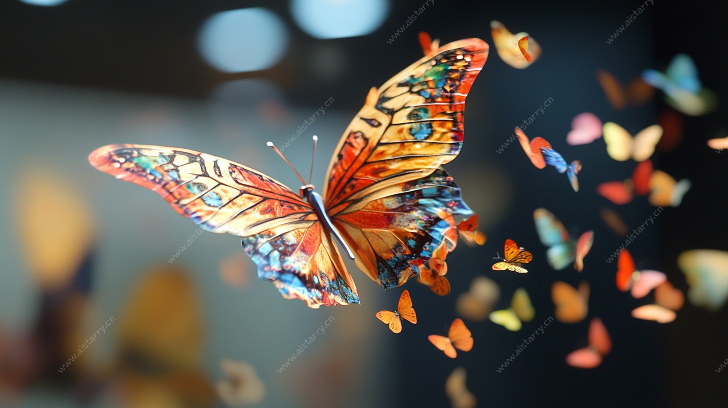 彩色蝴蝶飞舞梦幻场景