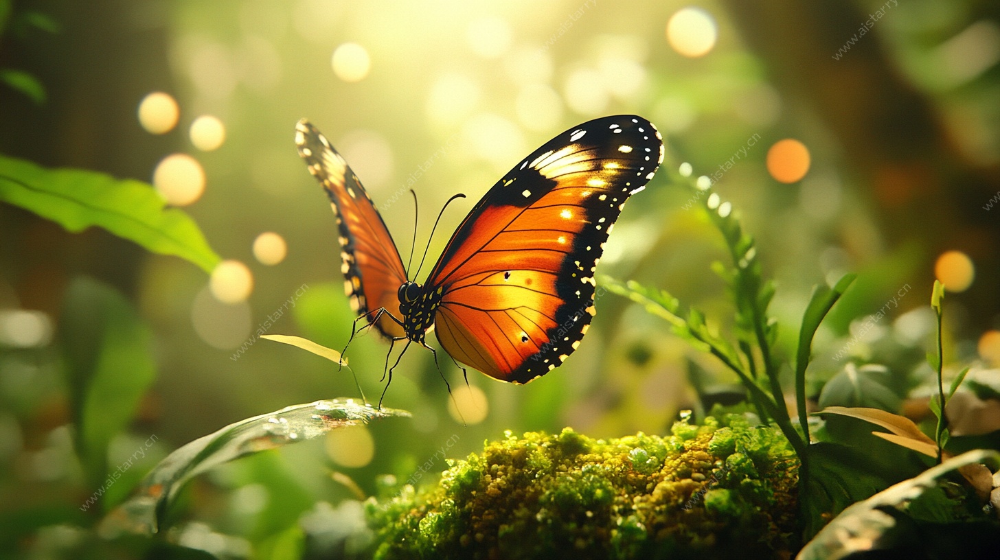 阳光下的蝴蝶与绿植