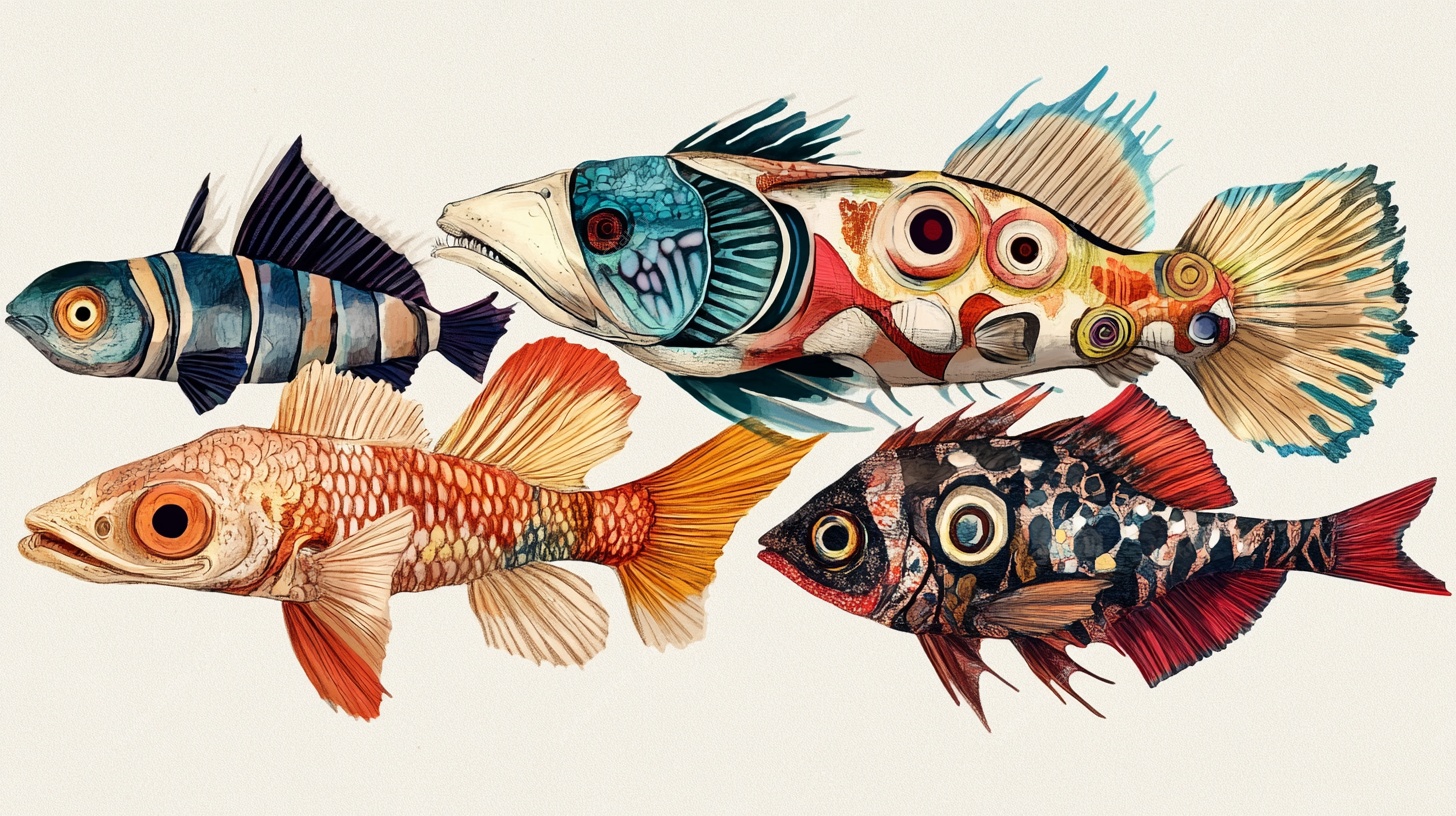 多彩手绘风格海洋鱼类图案
