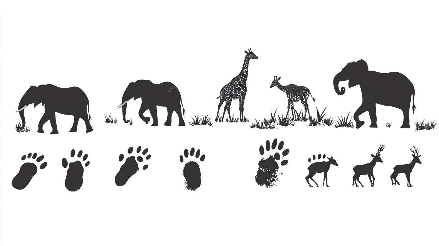非洲动物剪影与脚印图案