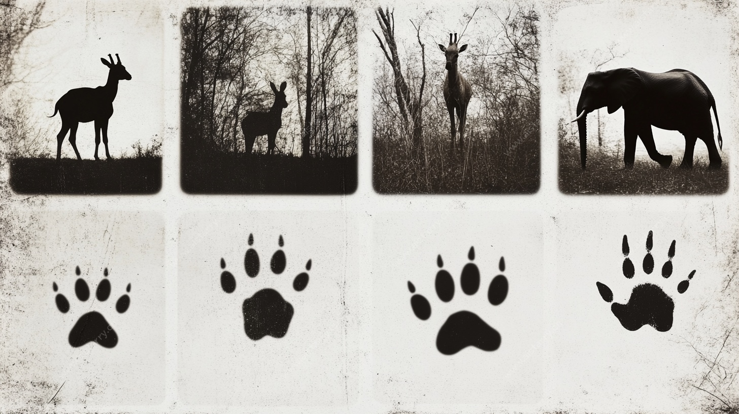 野生动物剪影与爪印图案