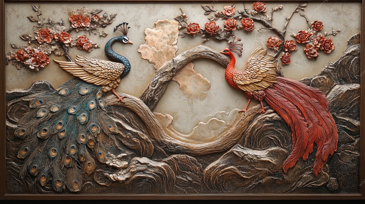 中式双凤浮雕艺术装饰