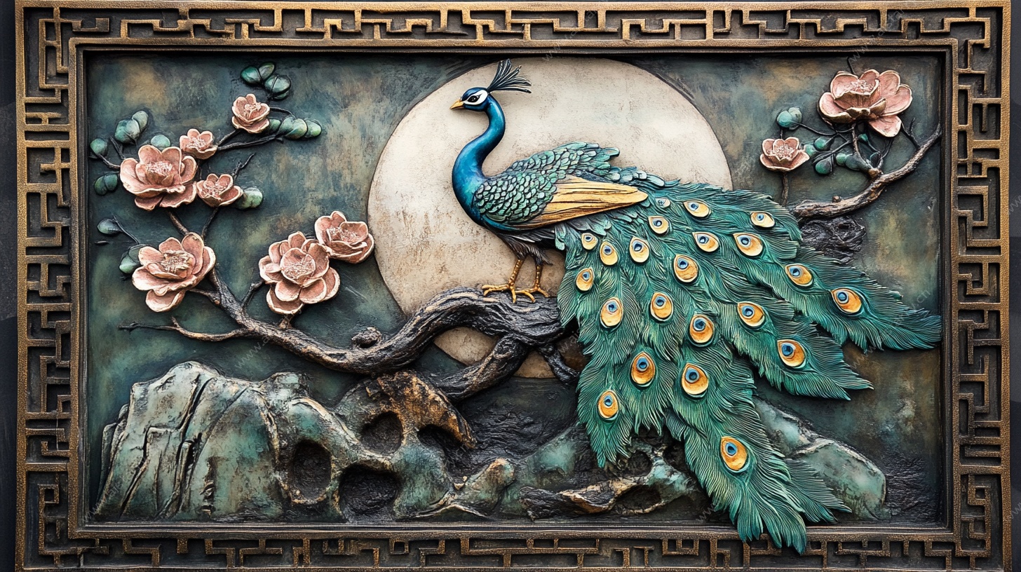 中式孔雀浮雕装饰画