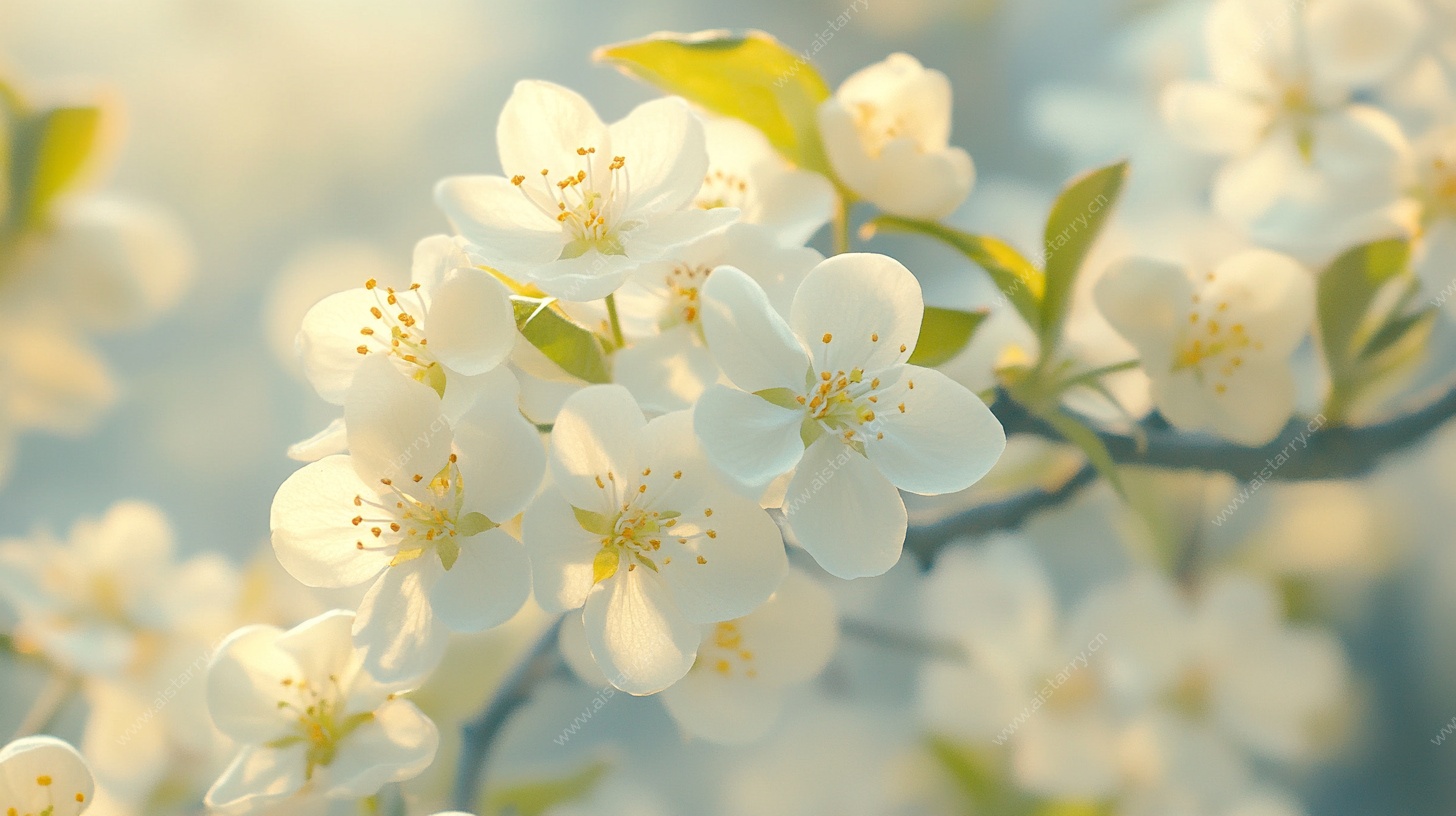 春日洁白繁花枝头绽放