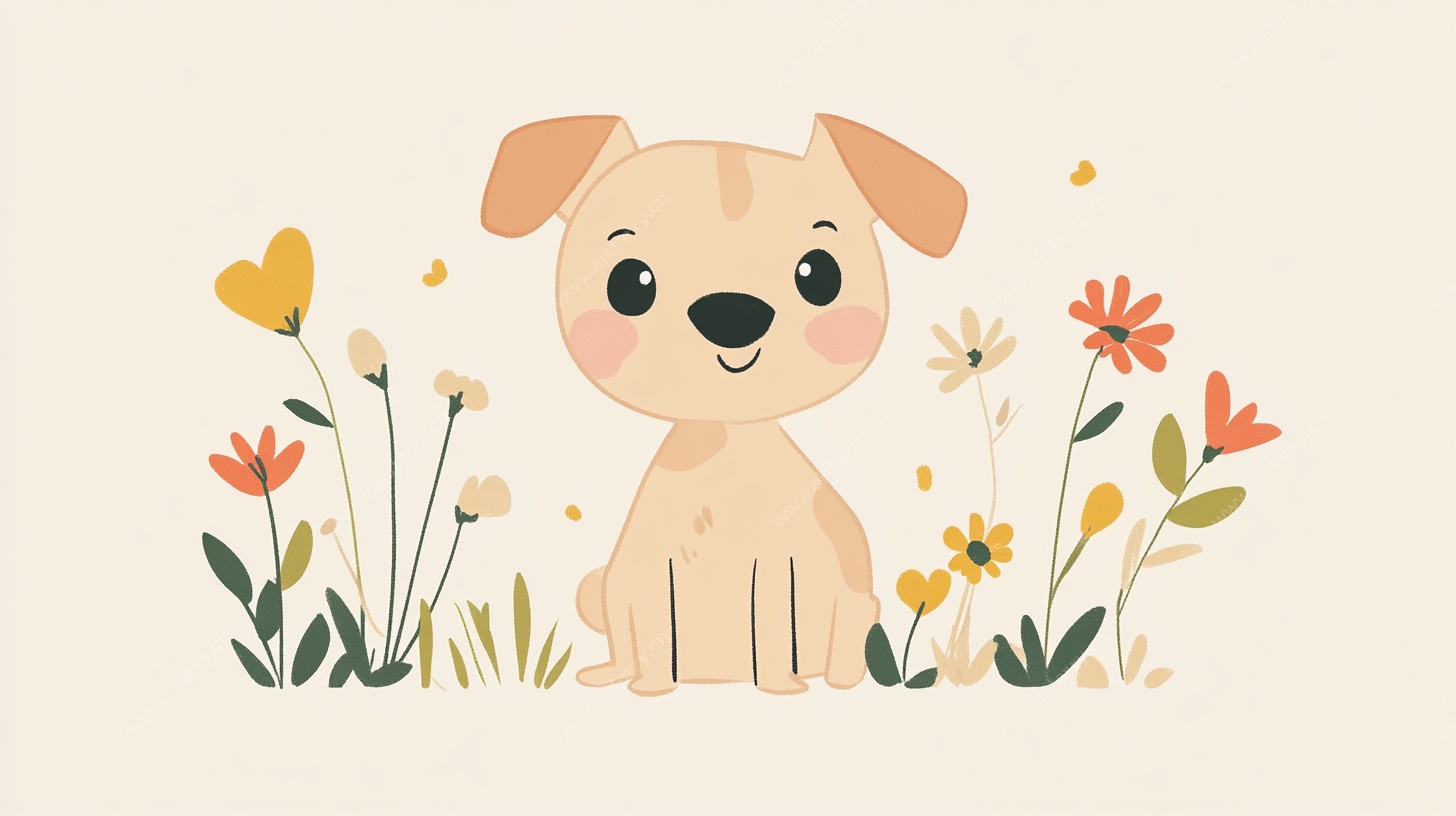 可爱小狗置身缤纷花丛中