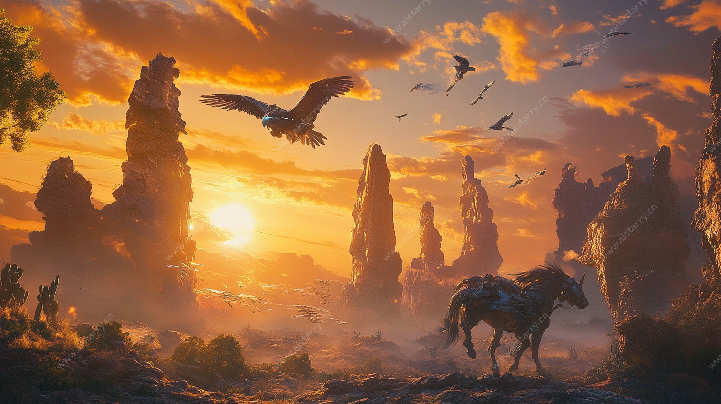 夕阳下的奇幻旷野风景