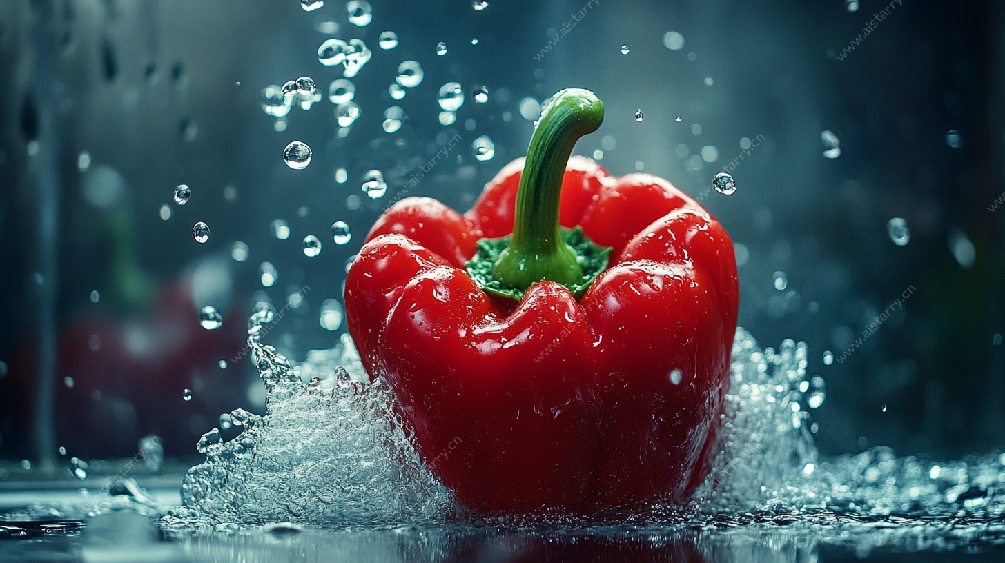 红甜椒入水瞬间水花飞溅