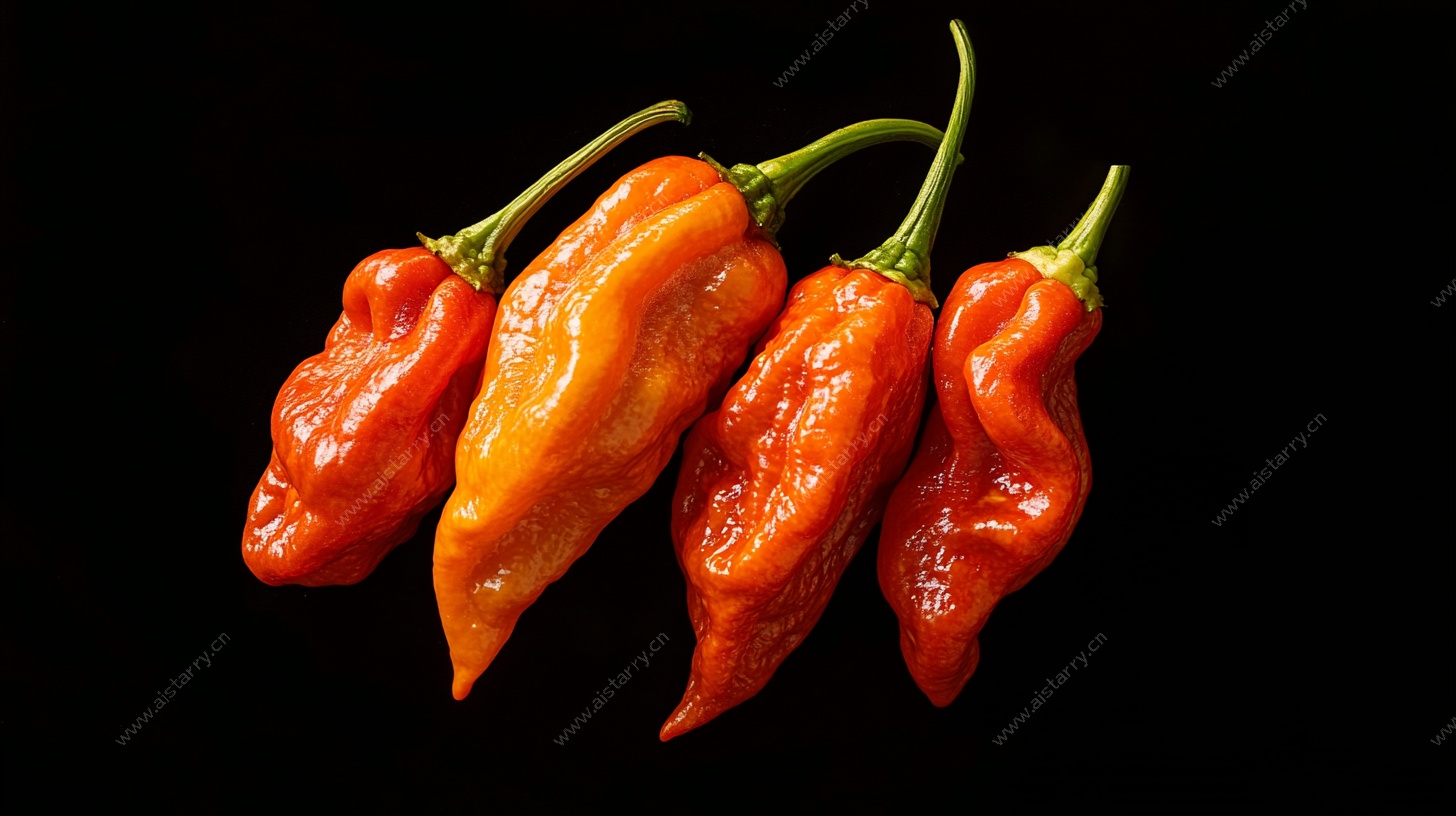五个鲜艳辣椒特写