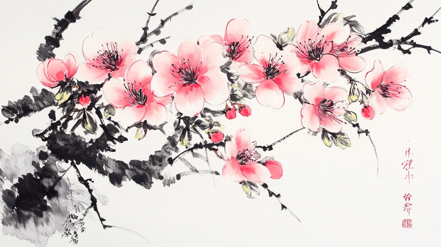 水墨红梅图