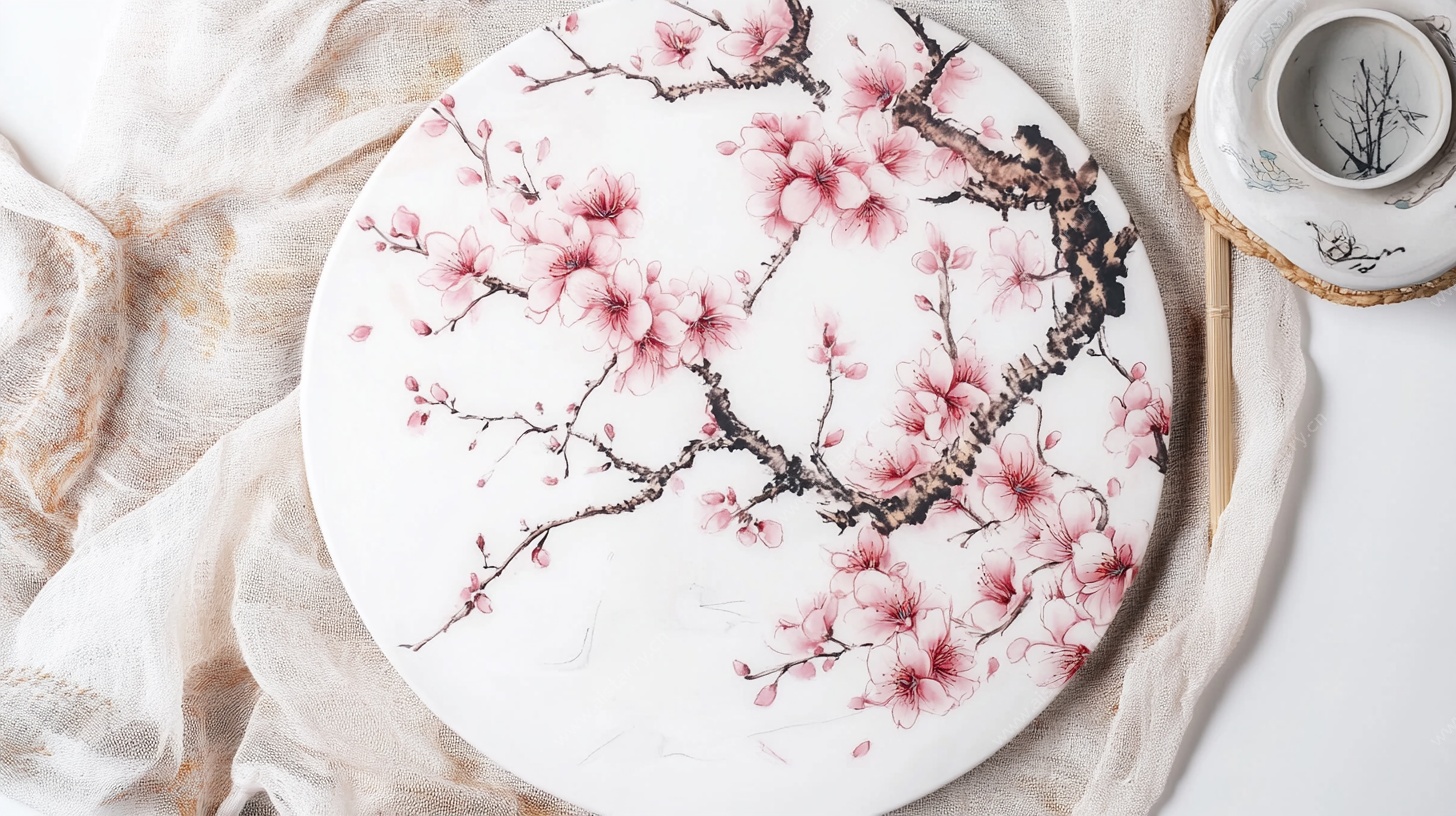 圆形手绘梅花装饰画