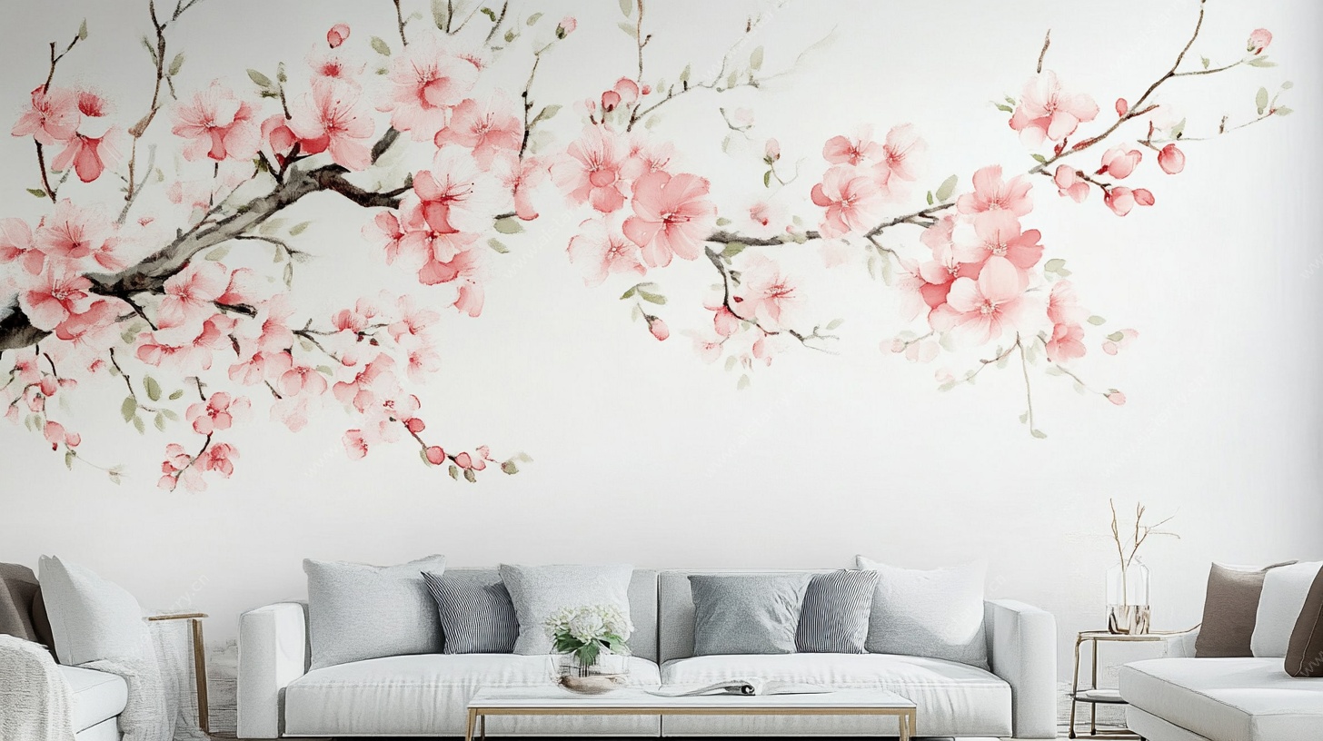 粉色桃花墙饰客厅场景