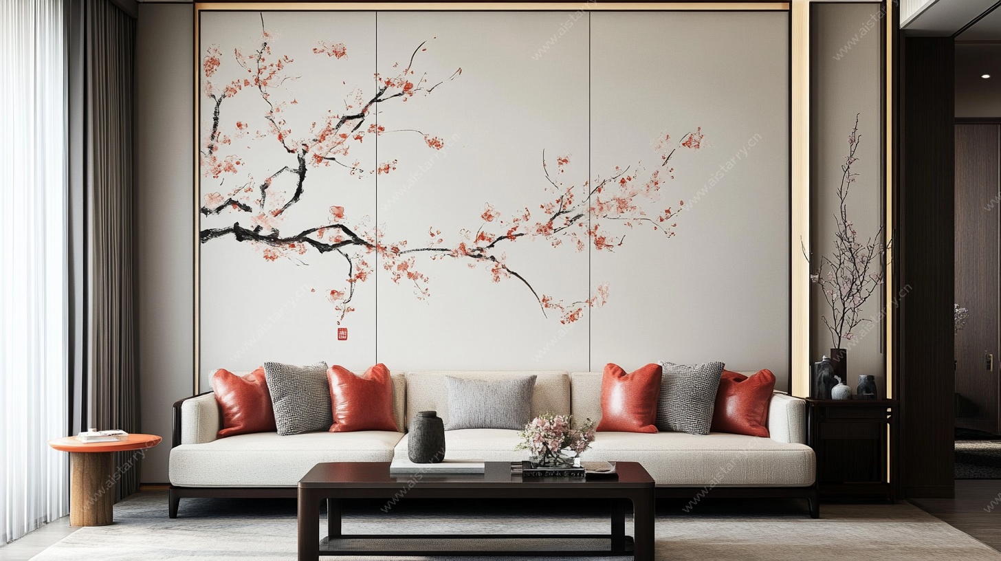 中式客厅 雅致梅花背景墙