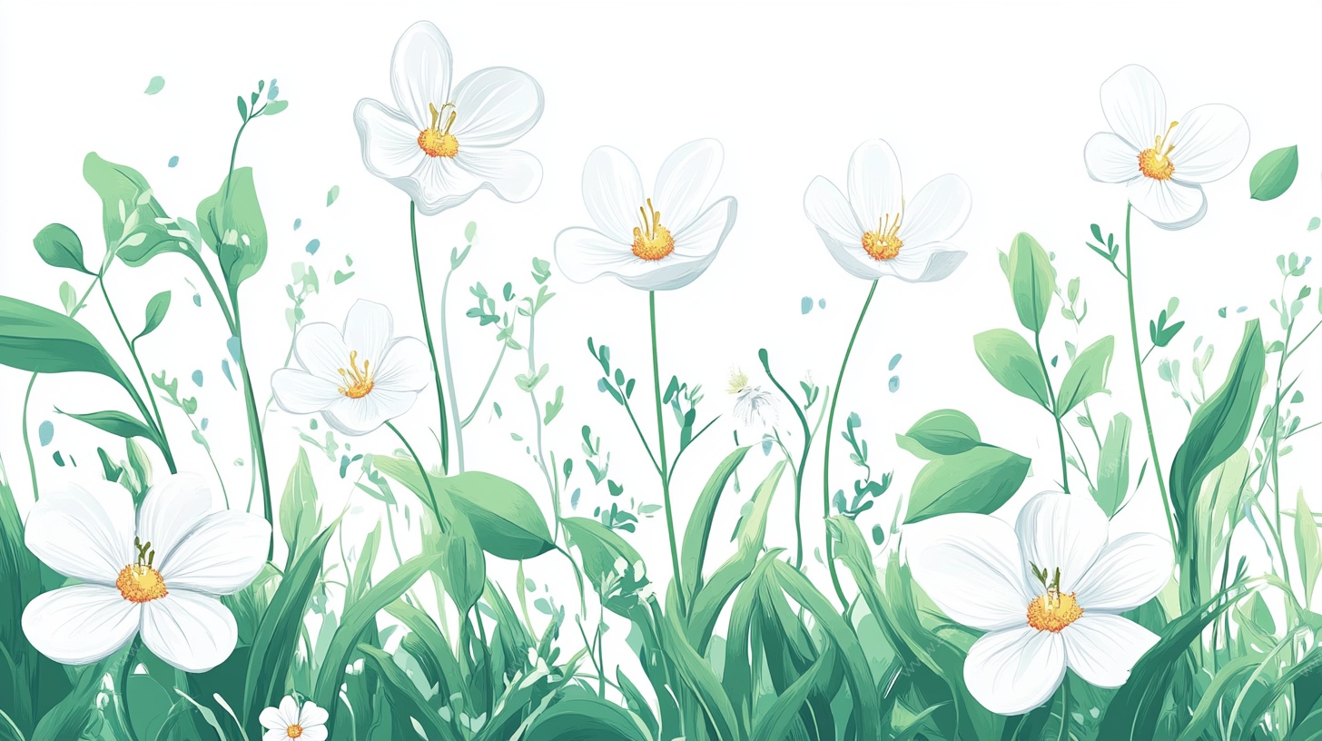 清新白色花卉绿植插画