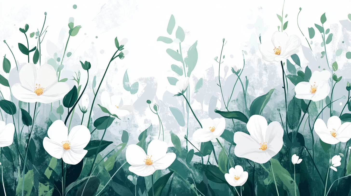 清新白花植物插画