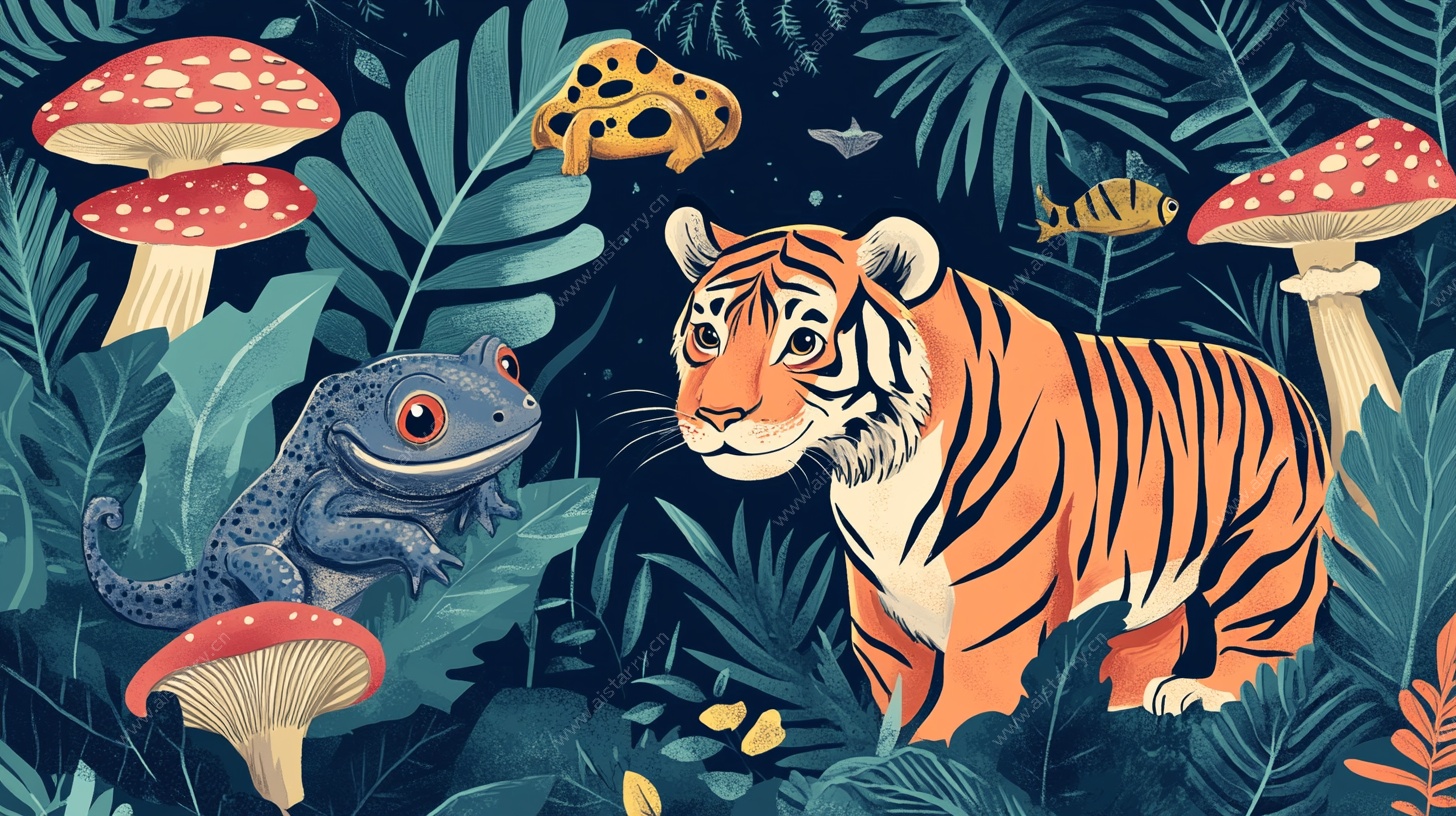 森林中的动物奇幻插画