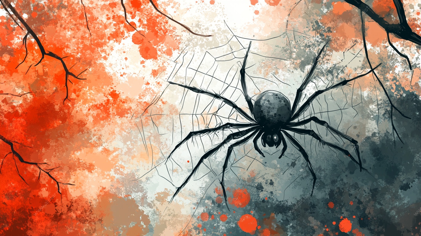 水彩风蜘蛛与蛛网插画