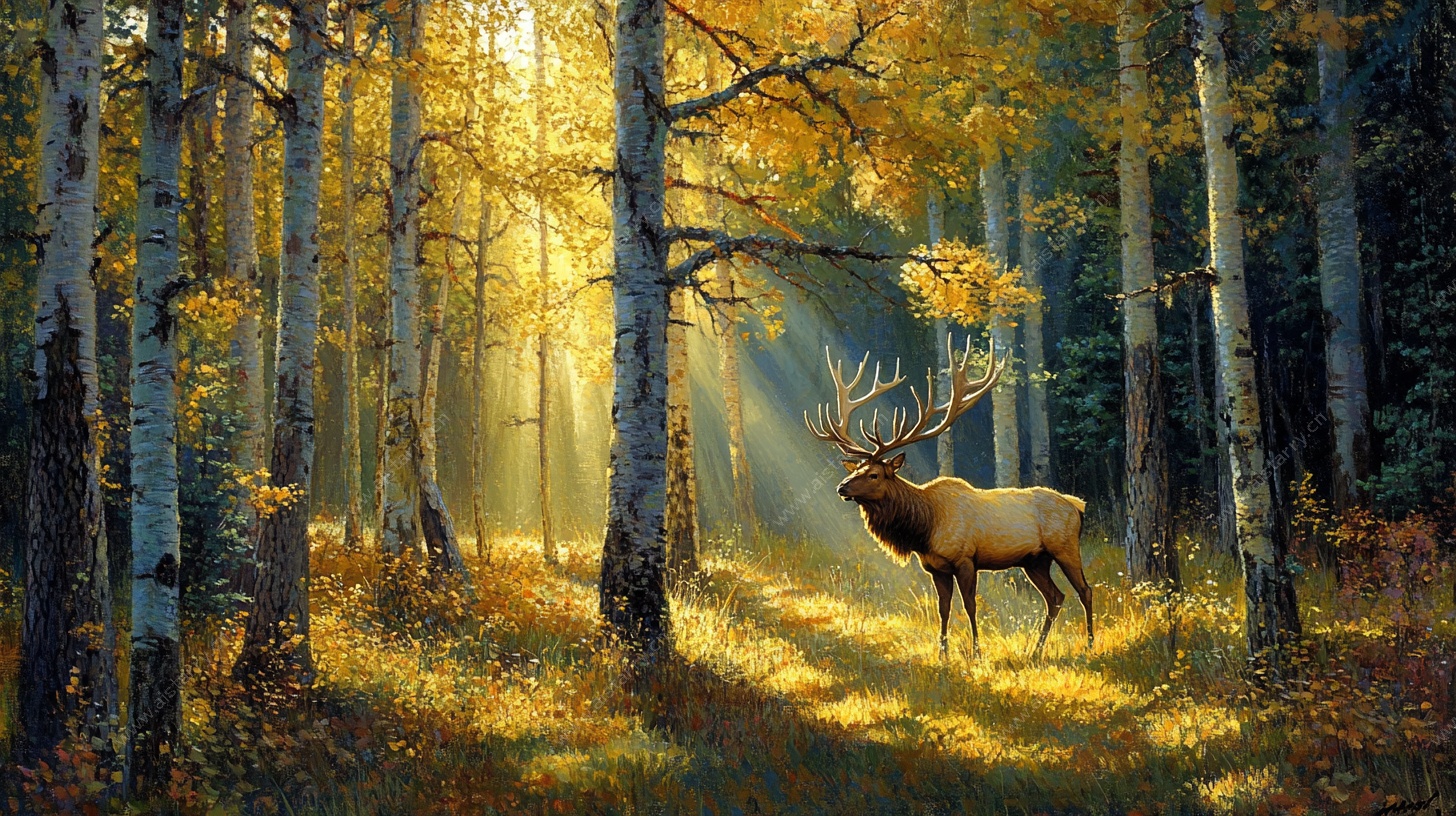 秋日森林中的麋鹿美景