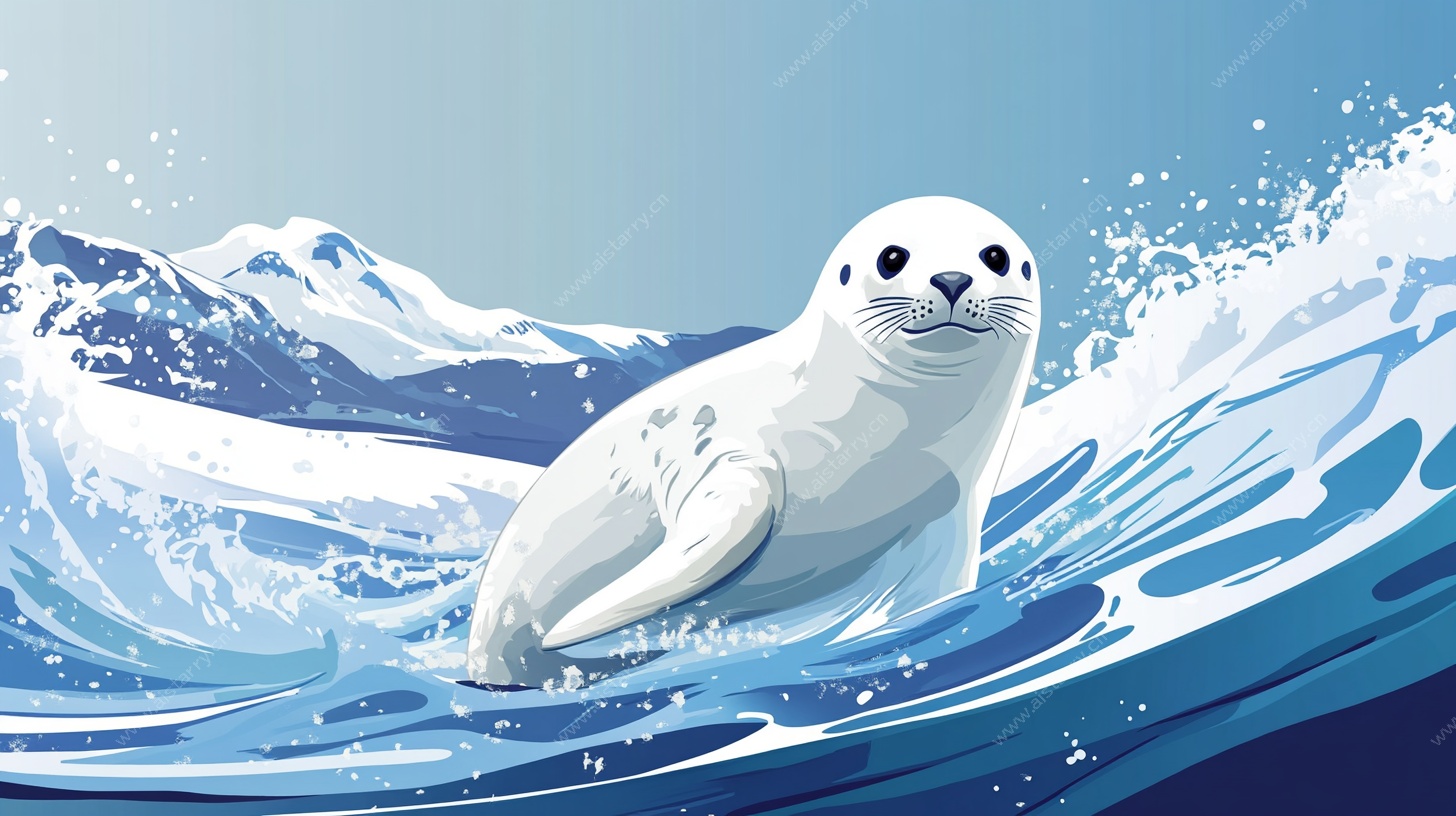 海豹在冰川海浪中畅游