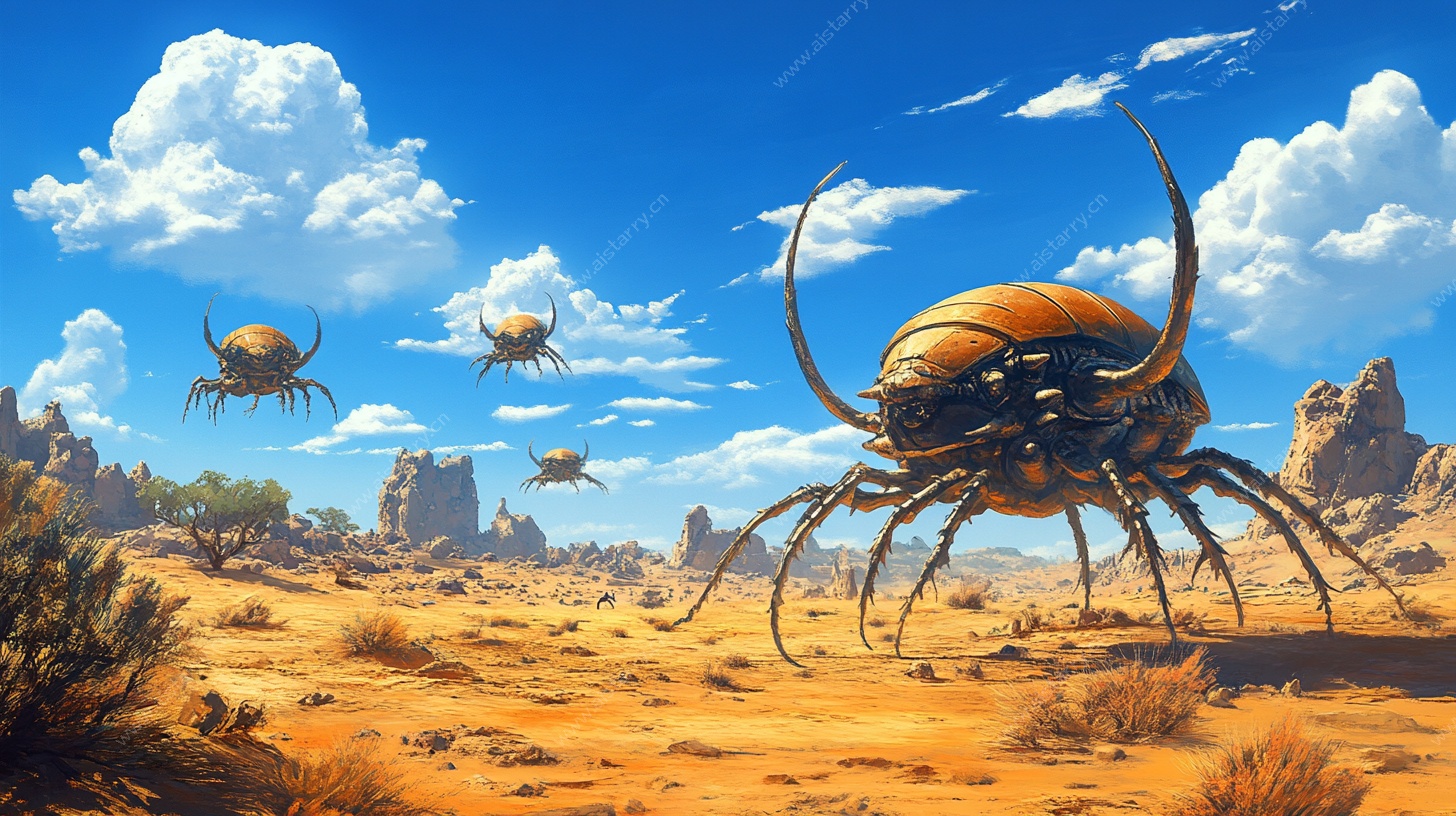 沙漠中的巨型科幻蜘蛛