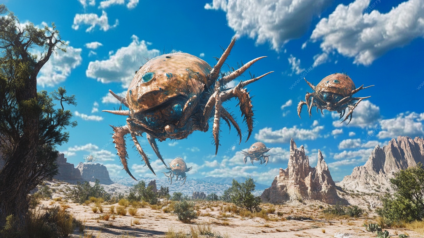 科幻风机械螃蟹飞行场景