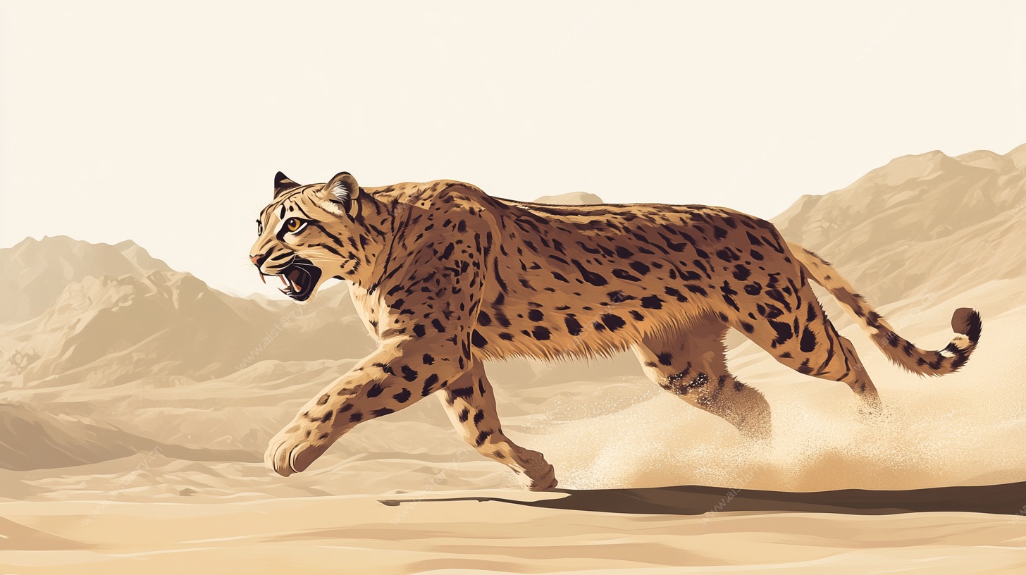 沙漠中奔跑的花斑猎豹