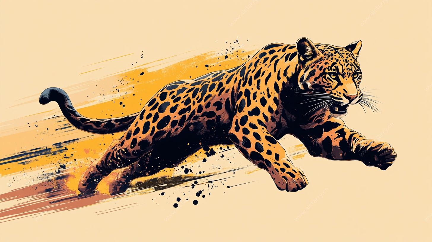 奔跑的猎豹艺术插画