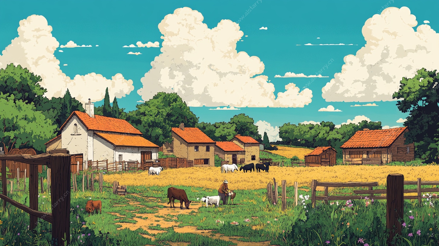 乡村田园风光插画