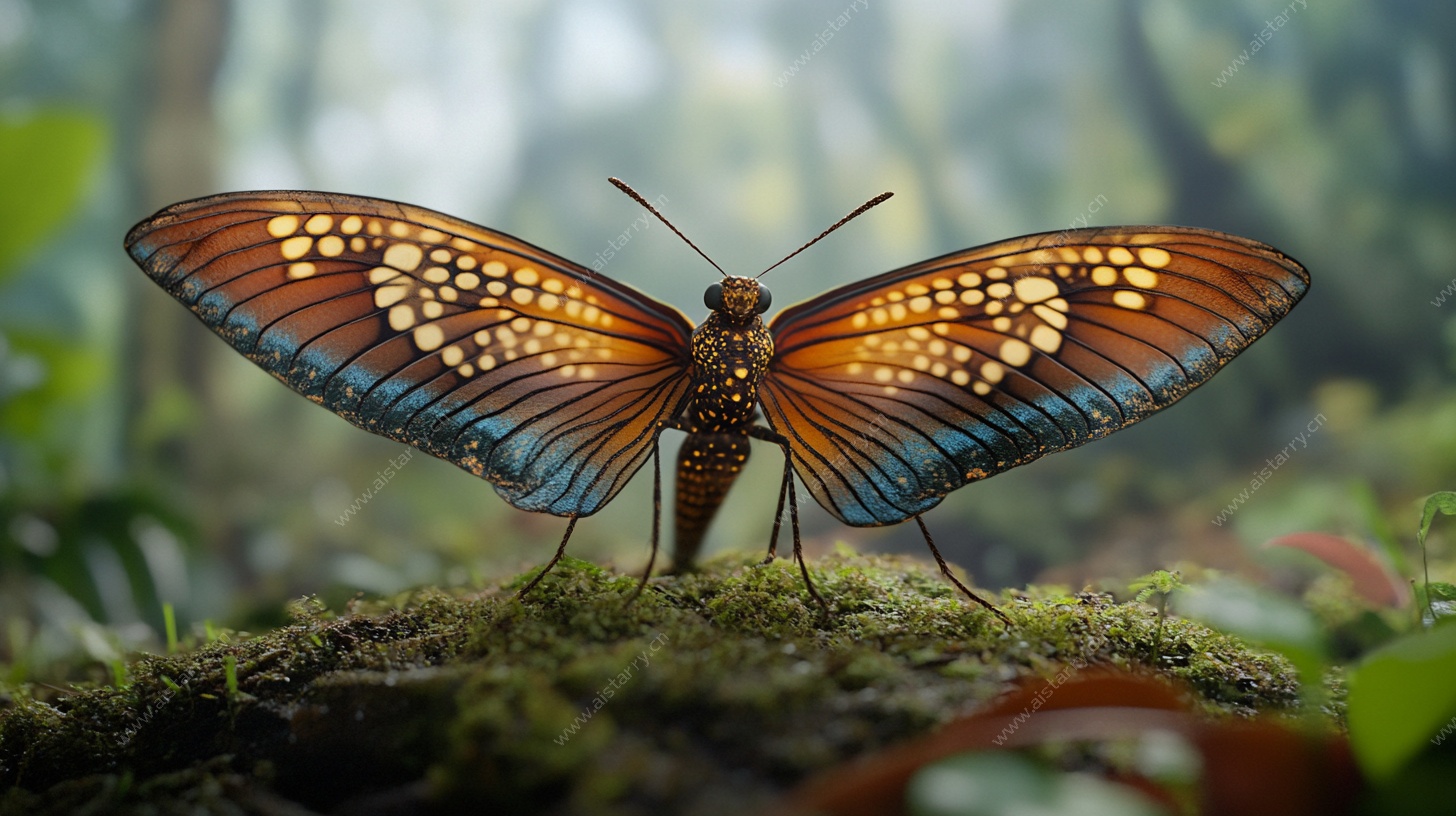 森林中斑斓蝴蝶展翅瞬间