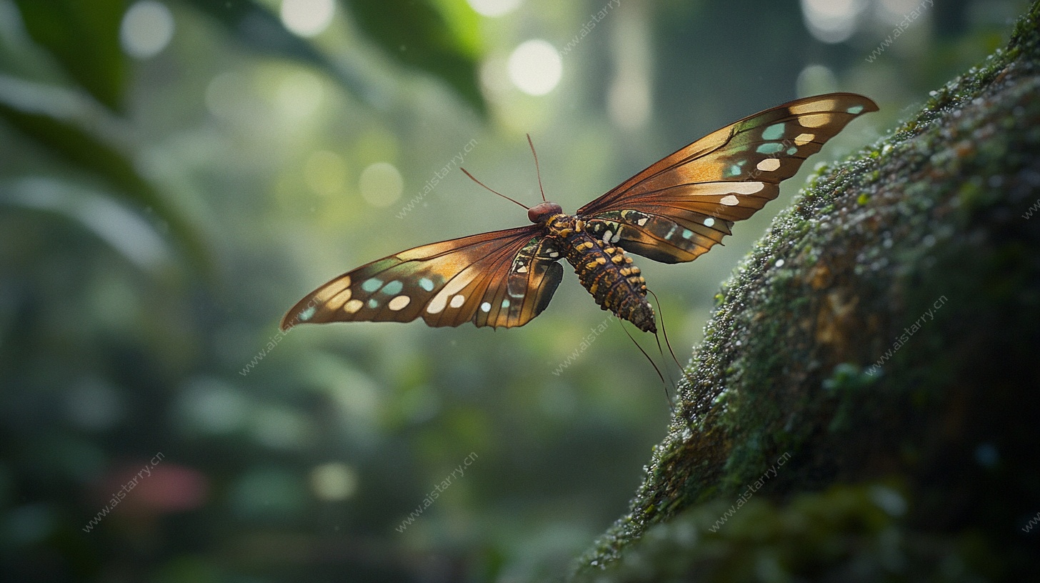 森林中斑斓蝴蝶停栖瞬间