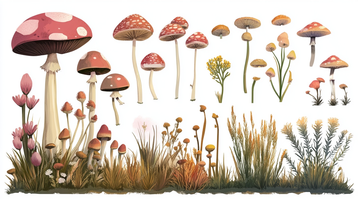 蘑菇与花草插画集合