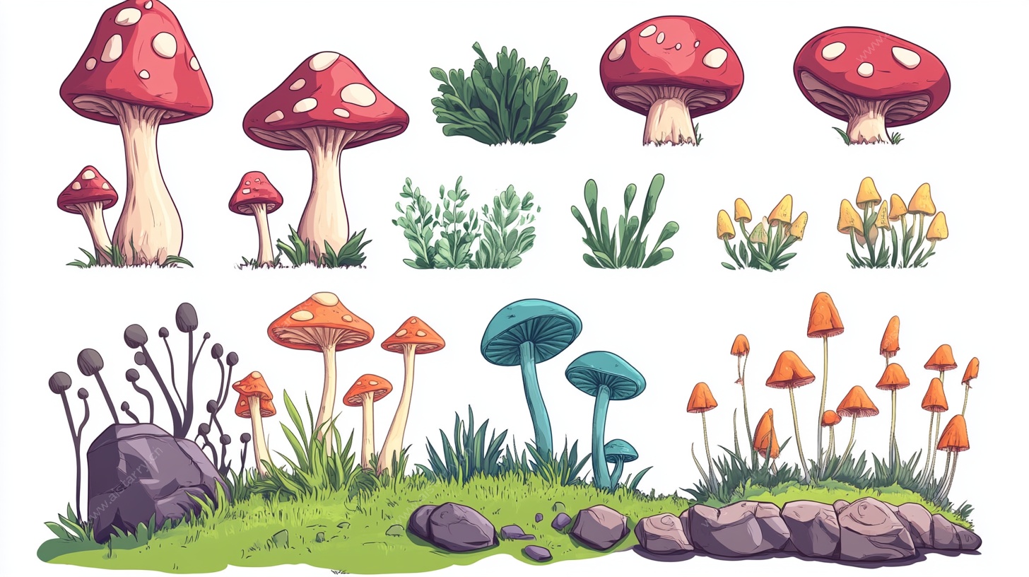 可爱蘑菇与植物插画集合