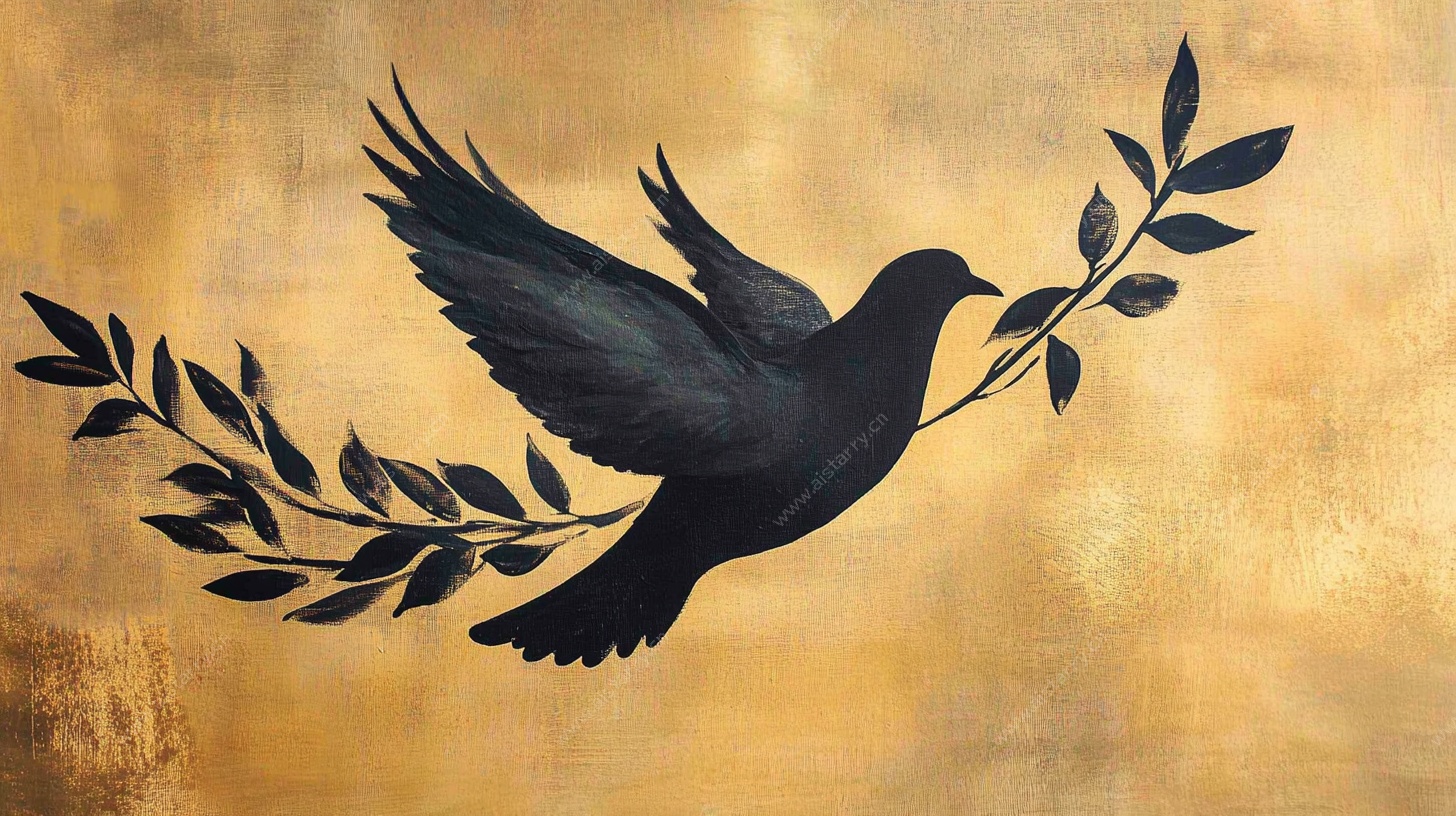 衔枝黑鸽艺术插画