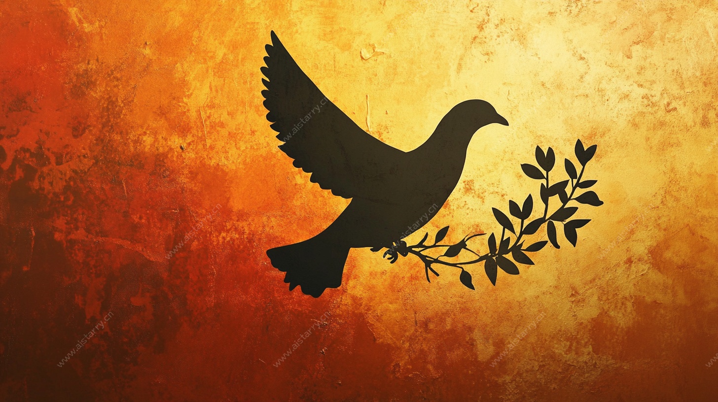 和平鸽剪影 温暖背景图