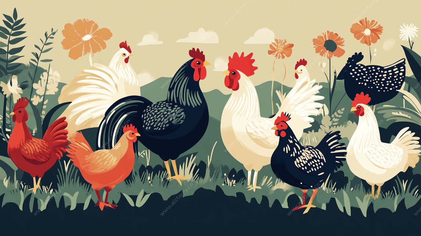 田园群鸡插画