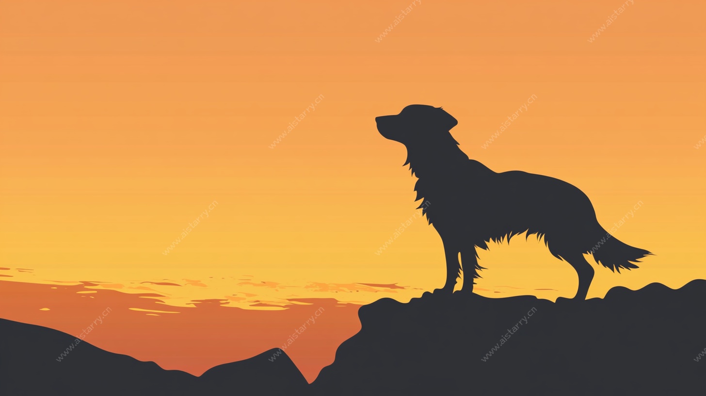 夕阳下的狗狗剪影