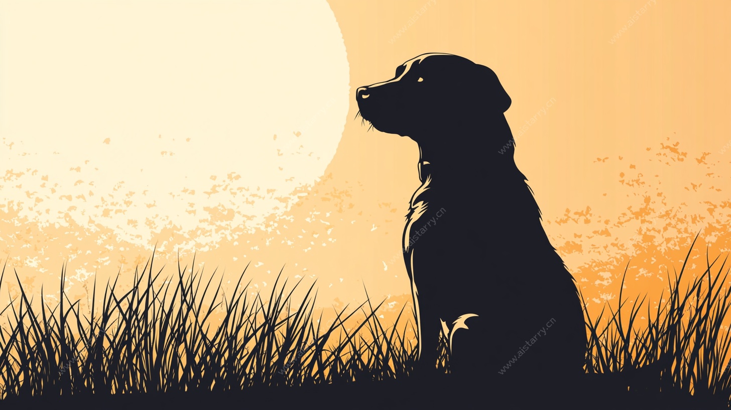 夕阳下的狗狗剪影