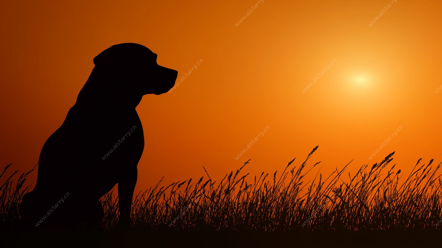 夕阳下的狗狗剪影