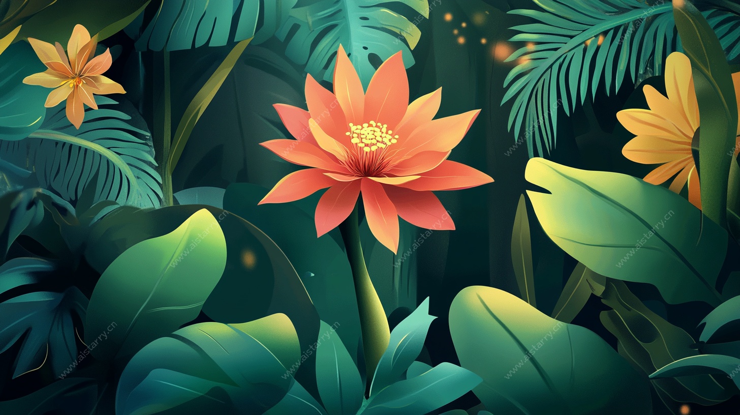 热带丛林中的艳丽莲花