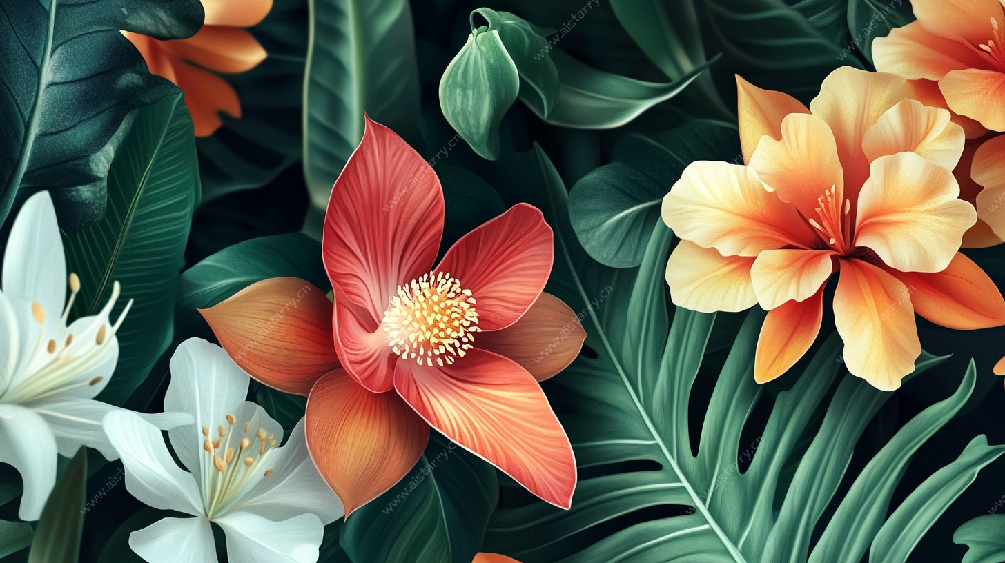 缤纷花卉植物插画