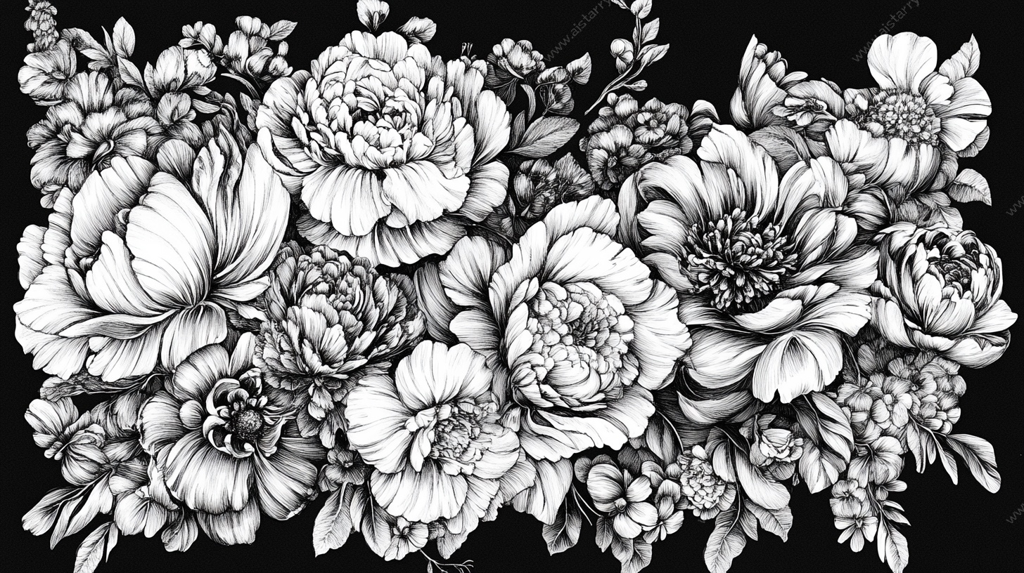 黑白花卉图案