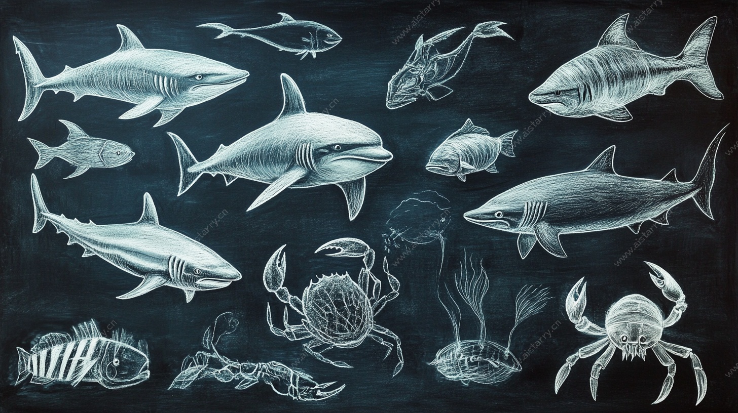 海洋生物手绘插画集合