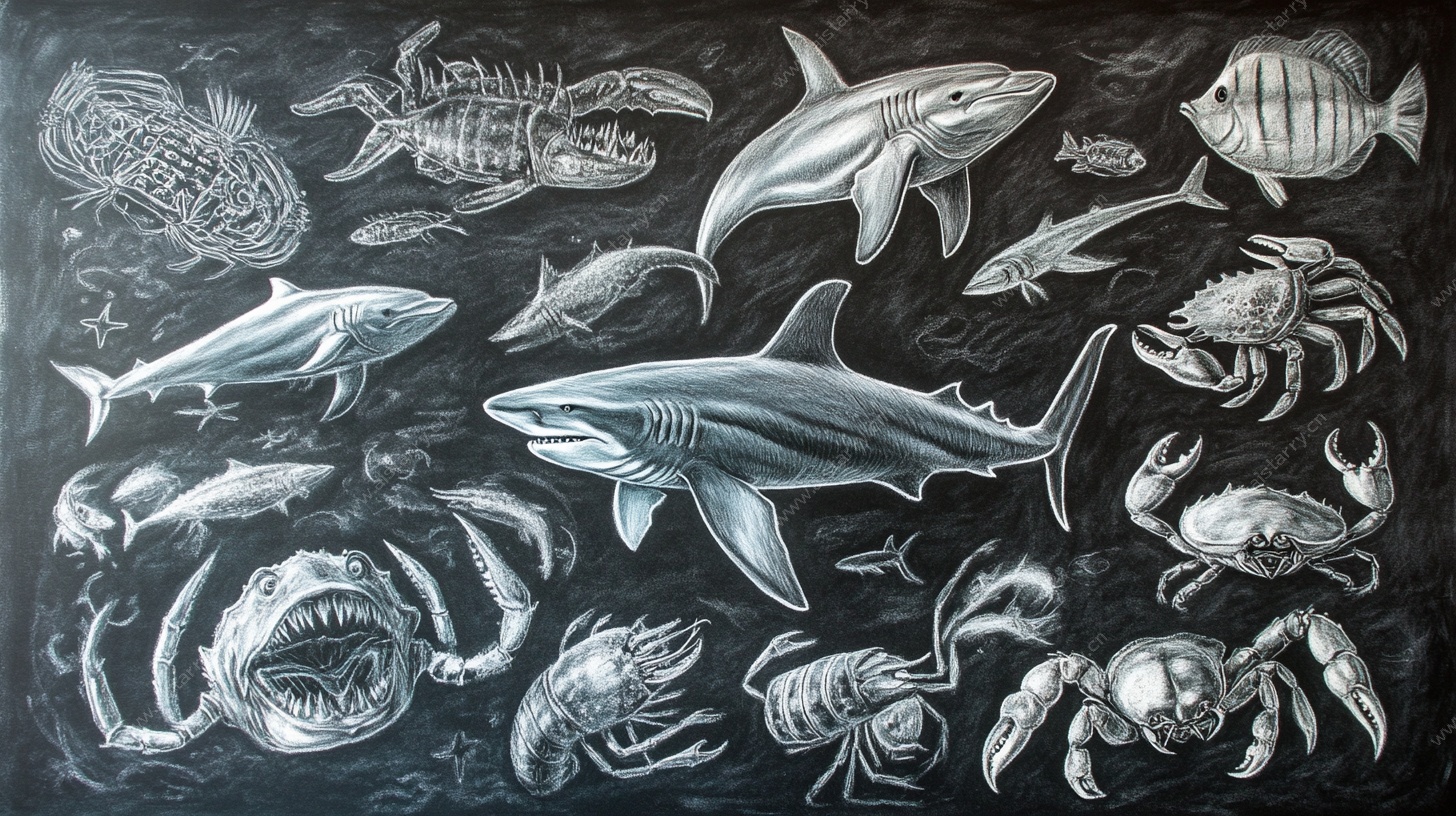 海洋生物手绘集合图