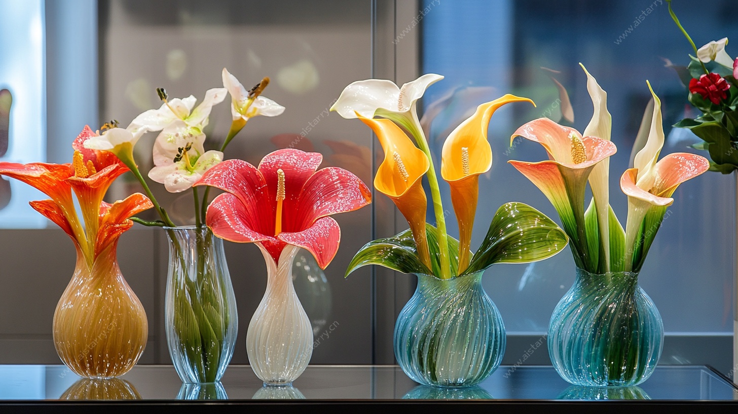 多彩花瓶插放美丽花卉