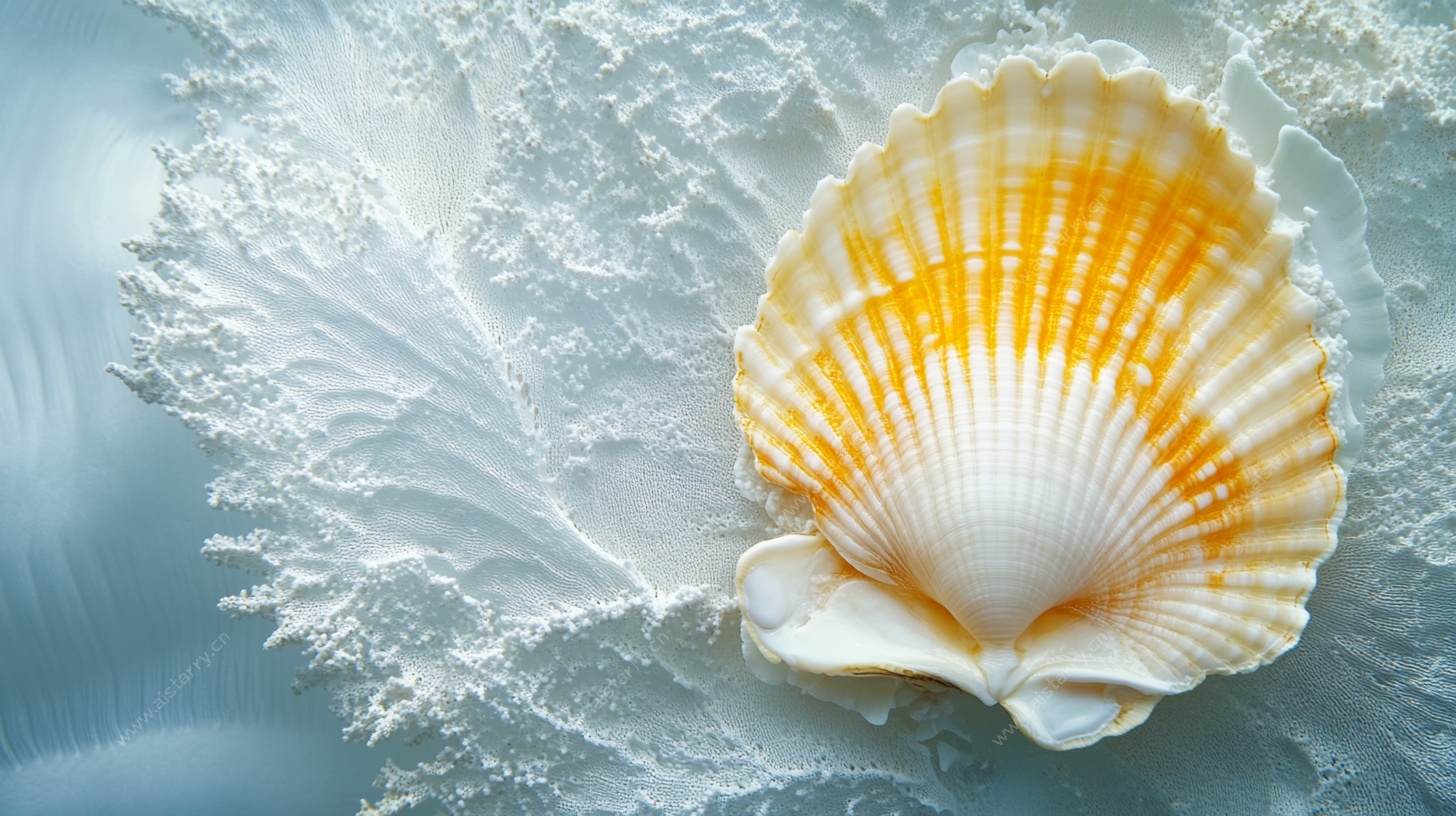 贝壳特写 冰雪上的海洋印记