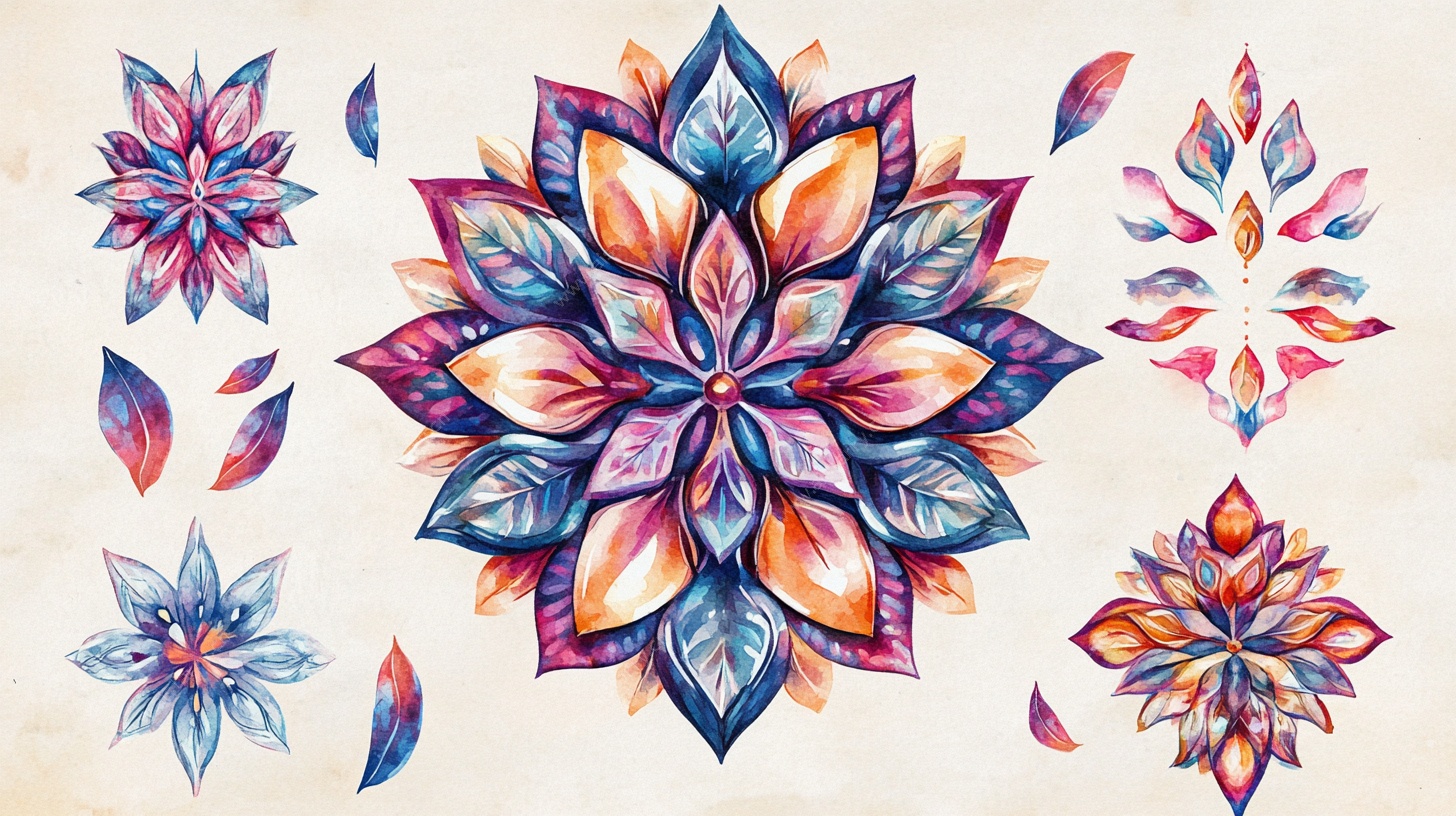水彩曼陀罗花朵装饰图案