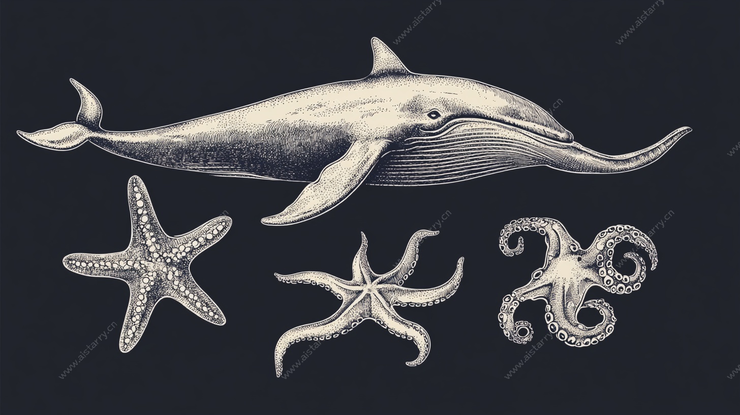 海洋生物手绘插画