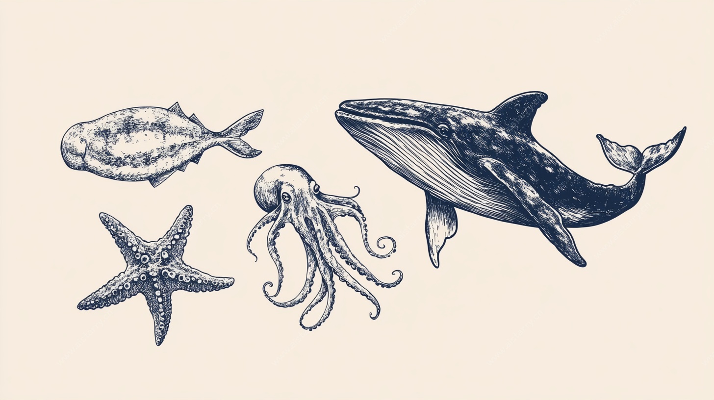 海洋生物手绘插画